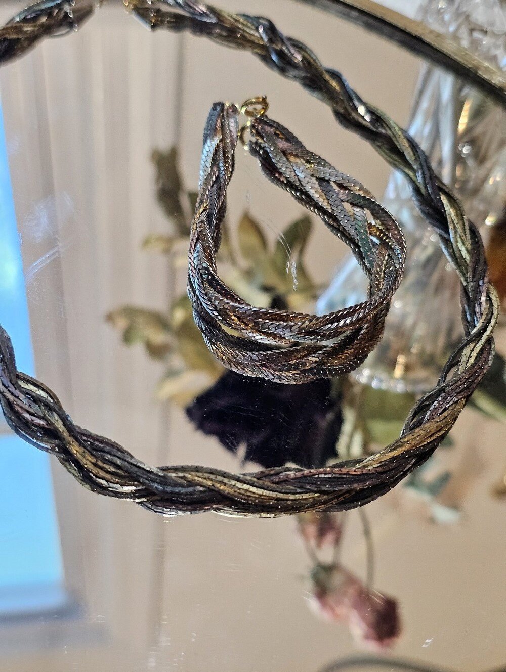 Vintage Tricolor Chainmail Braided Rope Necklace and Bracelet Set